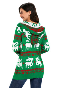 Sexy Cute Christmas Reindeer Knit Green Hooded Sweater