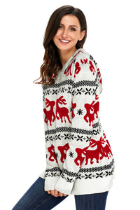 Sexy Cute Christmas Reindeer Knit White Hooded Sweater