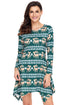 Sexy Cute Christmas Reindeer Print Green Swingy Mini Dress