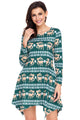 Sexy Cute Christmas Reindeer Print Green Swingy Mini Dress