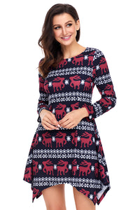Sexy Cute Christmas Reindeer Print Navy Swingy Mini Dress