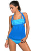 Sexy Cyan Blue Stripes Blue Splice Tankini Swimsuit