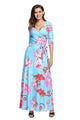 Sexy Cyan Floral Print Wrapped Long Boho Dress