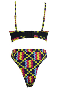 Sexy Dark African Print Cut out High Waist Swimsuit