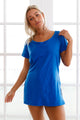 Sexy Dark Blue Cozy Short Sleeves T-shirt Cover-up