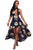 Sexy Dark Blue Floral Print High-low Halter Maxi Boho Dress