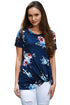 Sexy Dark Blue Floral Short Sleeve Knot Top