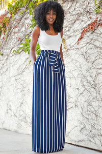 Sexy Dark Blue Striped Maxi Skirt