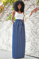 Sexy Dark Blue Striped Maxi Skirt