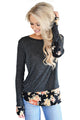 Sexy Dark Floral Patchwork Charcoal Long Sleeve Shirt