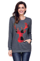 Sexy Dark Gray Christmas Plaid Deer Print Abdomen Pocket Sweatshirt