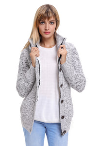 Sexy Dark Gray Long Sleeve Button-up Hooded Cardigans