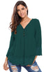 Sexy Dark Green Lace Detail Button Up Sleeved Blouse