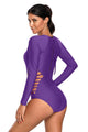 Sexy Dark Purple Long Sleeve Strappy Hollow-out One-piece Surf Swimsuit
