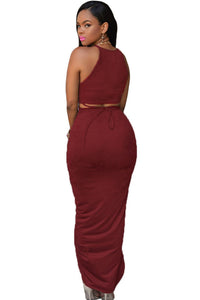 Sexy Date Red Cotton Two Piece Maxi Skirt Set