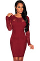 Sexy Date Red Lace Nude Illusion Long Sleeves Bodycon Dress