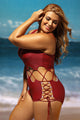 Sexy Date Red Lace Up Cutout Asymmetric Shoulder Monokini