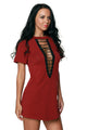 Sexy Date Red Lace Up Half Sleeves Tee Dress