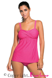 Sexy Deep Pink 2pcs Swing Tankini Swimsuit