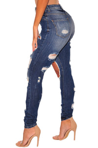 Sexy Denim Destroyed Ripped High Waist Skinny Jeans