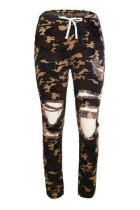 Sexy Destroyed Camouflage Style Stretch Pants