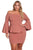 Sexy Dusty Pink Off The Shoulder Bell Sleeves Peplum Plus Dress