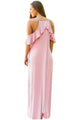 Sexy Dusty Pink Ruffle Sleeve Cold Shoulder Maxi Dress