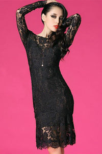 Sexy Elegant Black V Backless Lace Midi Dress