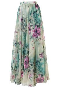 Sexy Elegant Floral Chiffon Maxi Skirt