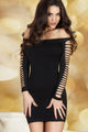 Sexy Elegant Off-shoulder Ripped Black Chemise Dress