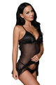 Sexy Embroidered Cups Mesh Dotted Babydoll with Hollow-out
