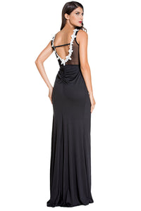 Sexy Embroidered Mesh Wrap Maxi Dress