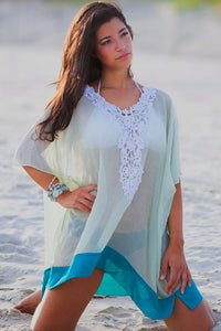 Sexy Embroidered V Neck Tulle Beach Cover-up