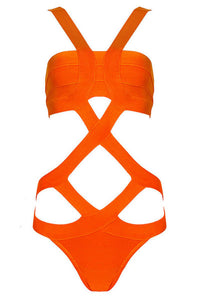 Sexy Eye-popping Orange Cut-out Bandage One-piece Bikini