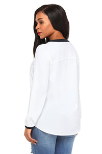 Sexy Eyelash Lace Trim Off White Pullover Blouse