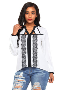 Sexy Eyelash Lace Trim Off White Pullover Blouse