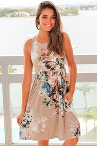 Sexy Fall in Love with Floral Print Boho Dress in Light Coffee