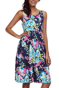 Sexy Fall in Love with Floral Print Boho Dress in Navy