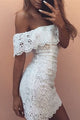 Sexy Fashion Lace Crochet Off Shoulder Scalloped Bodycon Dress