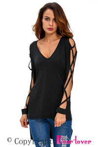 Sexy Fashionable V Neck Crisscross Hollow-out Long Sleeves Top