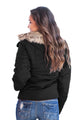Sexy Faux Fur Collar Trim Black Quilted Jacket