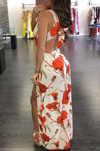 Sexy Fiery Floral Print Knot Back Sleeveless Romper Dress