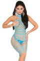 Sexy Fishnet Halter Neck Bodystocking in Turquoise