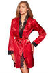 Sexy Flaming Red Lace Trim Satin Robe