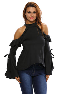 Sexy Flirt Cold Shoulder Ruffle Flare Sleeve Top
