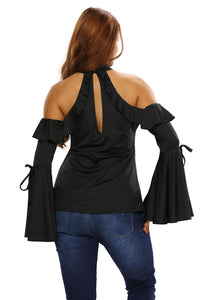 Sexy Flirt Cold Shoulder Ruffle Flare Sleeve Top