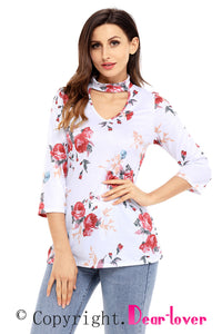 Sexy Floral Choker Top in White