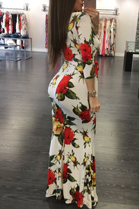 Sexy Floral Deep V Long Sleeve Maxi Boho Dress