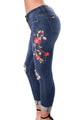 Sexy Floral Embroidered Knee Distress Skinny Jeans