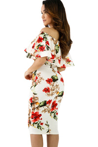 Sexy Floral Layered Ruffle Off Shoulder Midi Dress